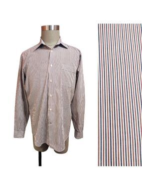 Ben Sherman White Multi Stripe Mens Cotton Button Front Dress Shirt Large
